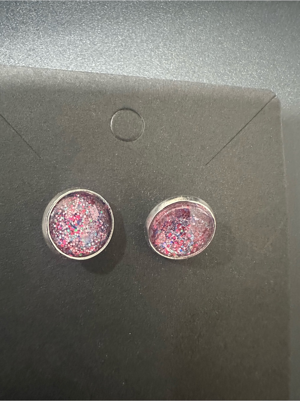 Pink Glitter Round Stud Earrings